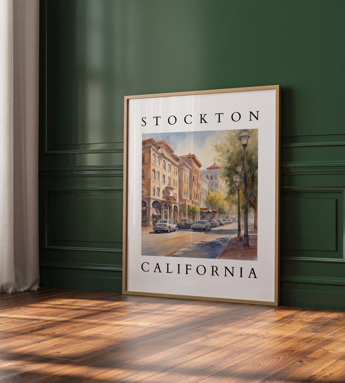 Stockton Watercolor Print Cityscape Art Downtown Wall Central Valley