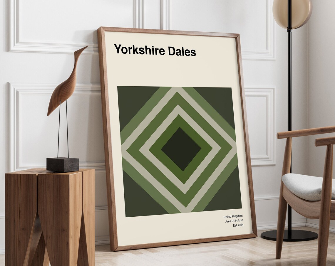 Yorkshire Dales Mid Century Geometric Minimalist Travel Poster
