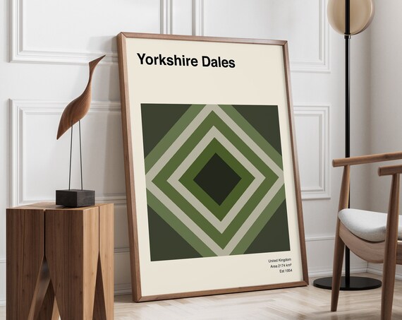 Yorkshire Dales Mid Century Geometric Minimalist Travel Poster