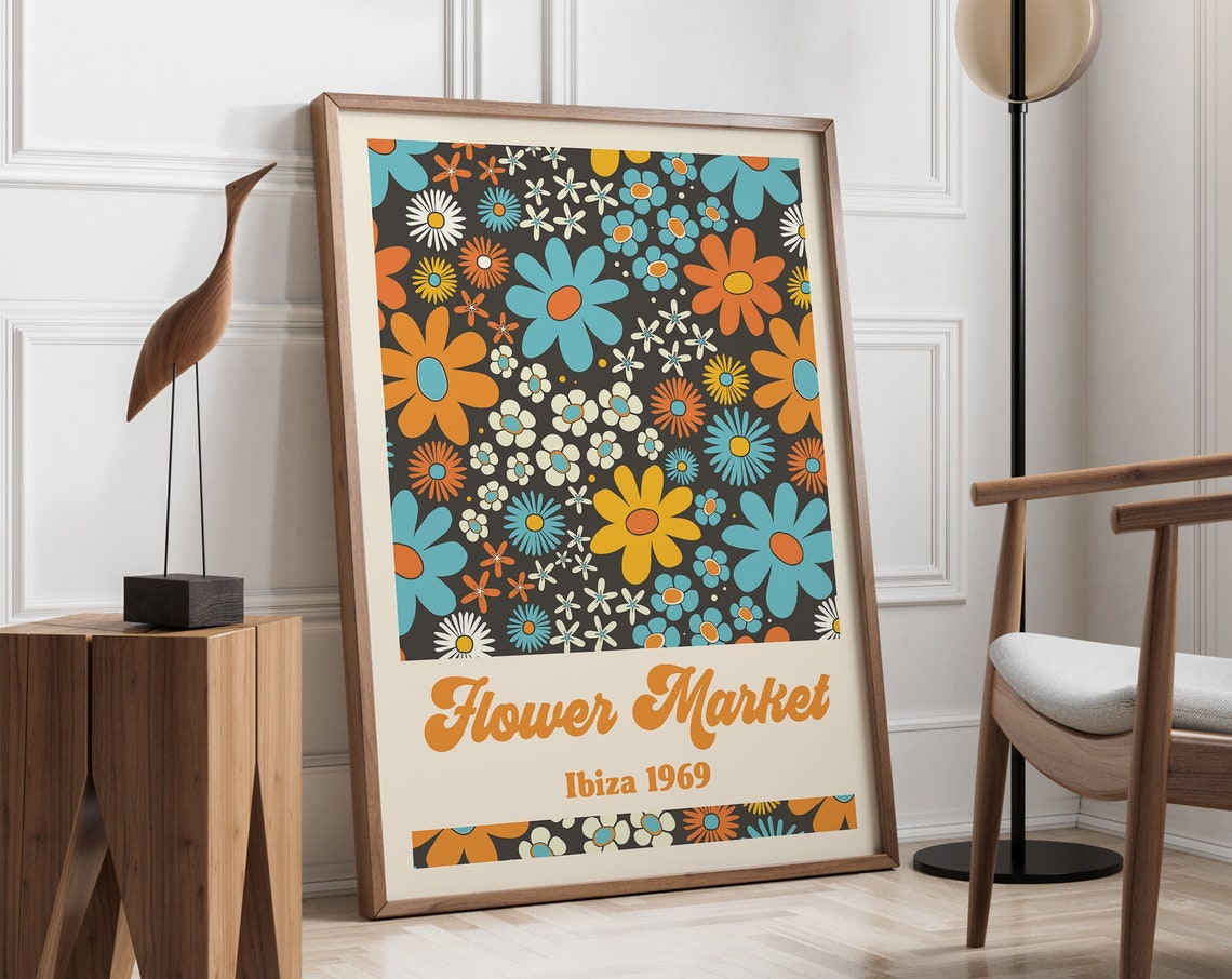 Ibiza Flower Market Art Print Flower Market Poster Retro Wall Art Retro 60s 70s Flower Market Ibiza Hippie 1970s Decor F078