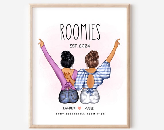 Roommates Personalized Gifts Roomies Print Roommates Illustration Birthday Best Friends Portrait Graduation Gift For Friend