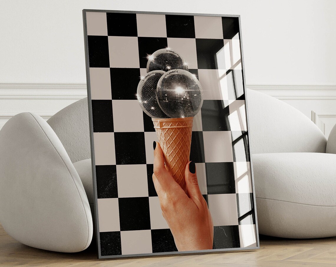 Black And White Disco Ball Print, Groovy Poster