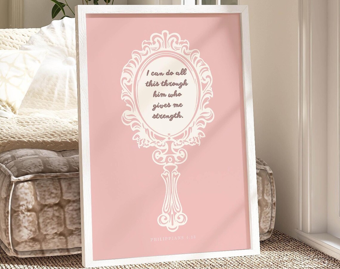 Philippians 4 13 Strength Scripture Pink Hand Mirror Christian Poster - Image 2
