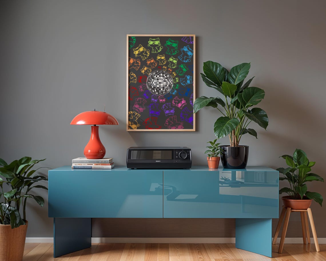 Disco Ball With Rainbow Cats, Dancing Kittens Art Print - Image 2