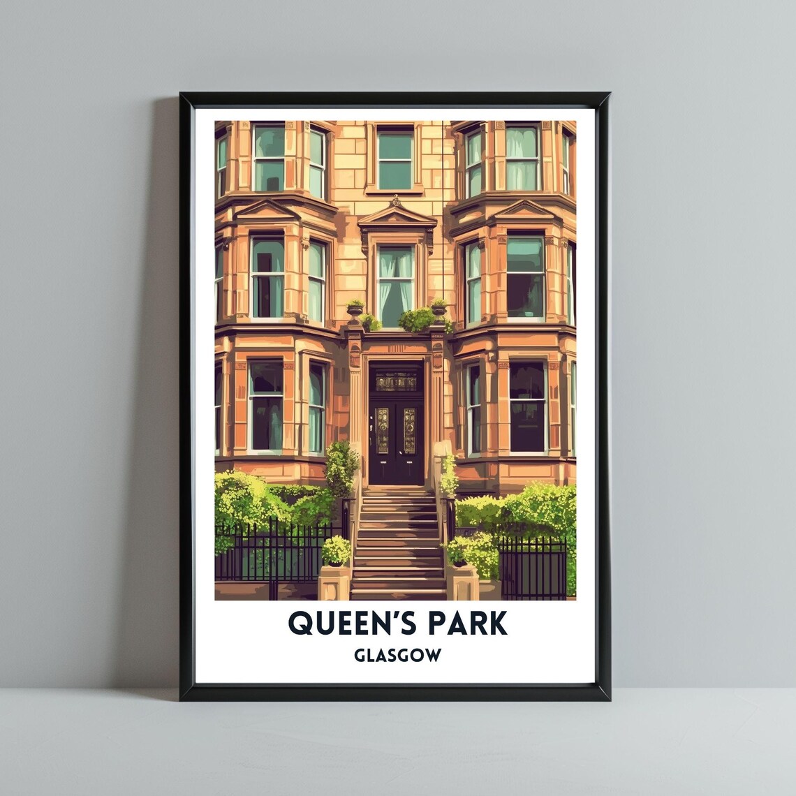 Queen's Park Glasgow Victorian Sandstone Townhouse Retro Travel Poster