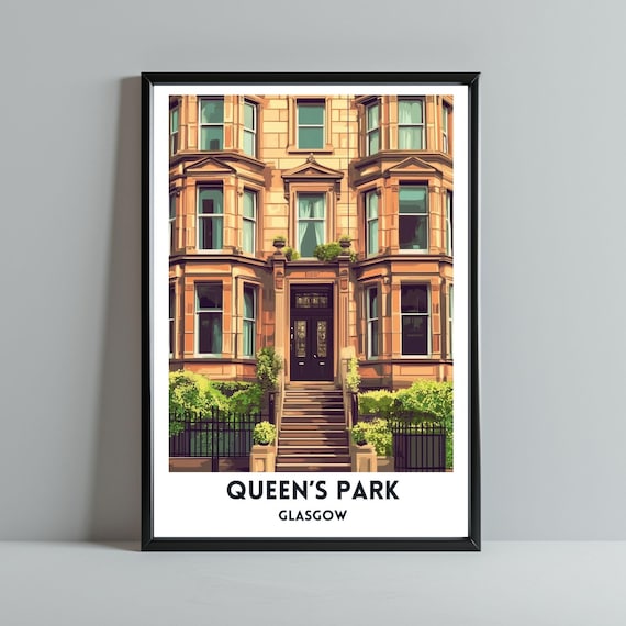 Queens Park Glasgow Poster Art Print Scottish City Travel Townhouse Cityscape Unframed Wall Home Decor Gift
