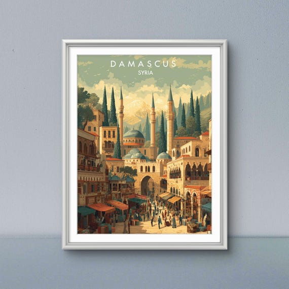Vintage Damascus Travel Poster Islamic Architecture Art Print