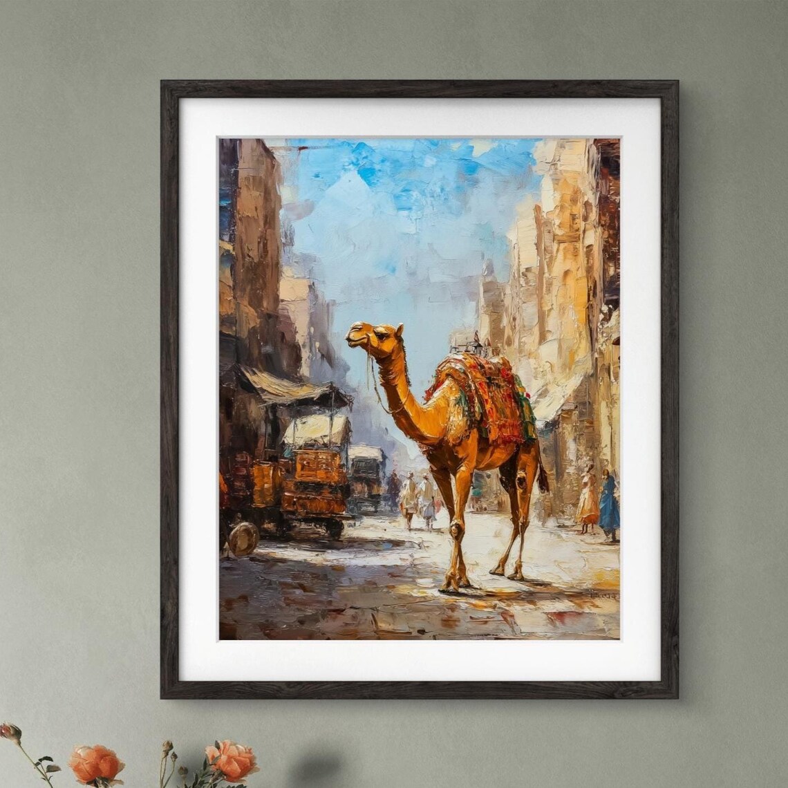 Camel In Arabic Market Street Traditional Oil Painting Art Print