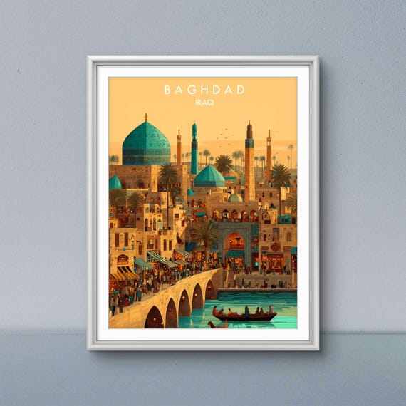 Baghdad Travel Poster Vintage Islamic Architecture Art