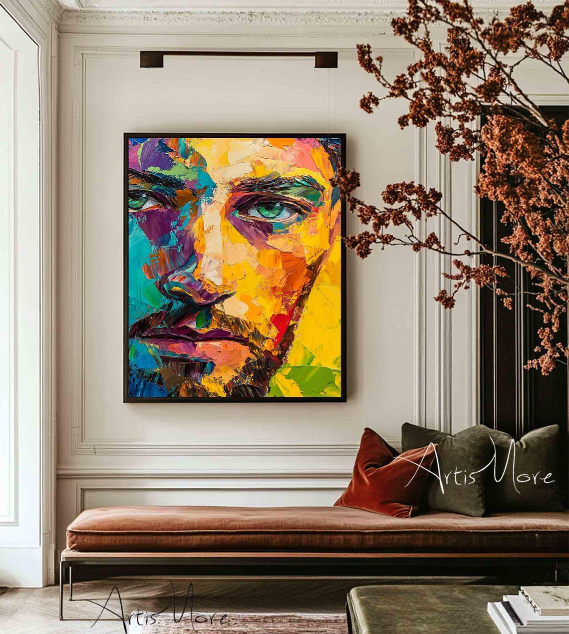 Vertical Pop Art Man Face Colorful Abstract Portrait Canvas Poster - Image 4