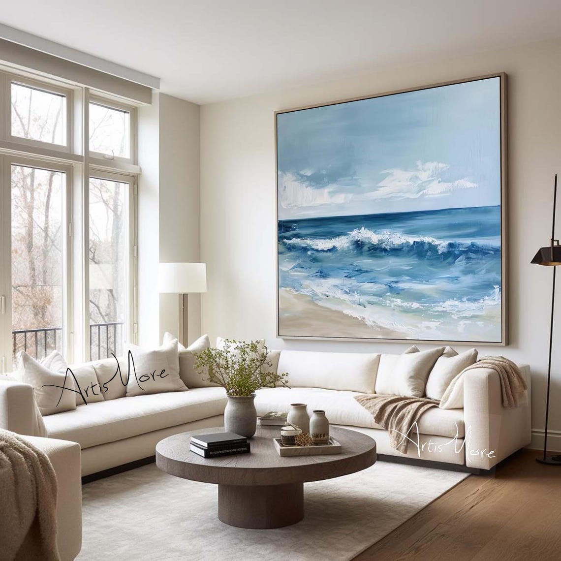 Blue Ocean Waves Beach Painting Foamy Surf Coastal Abstract Wall Art - Image 4