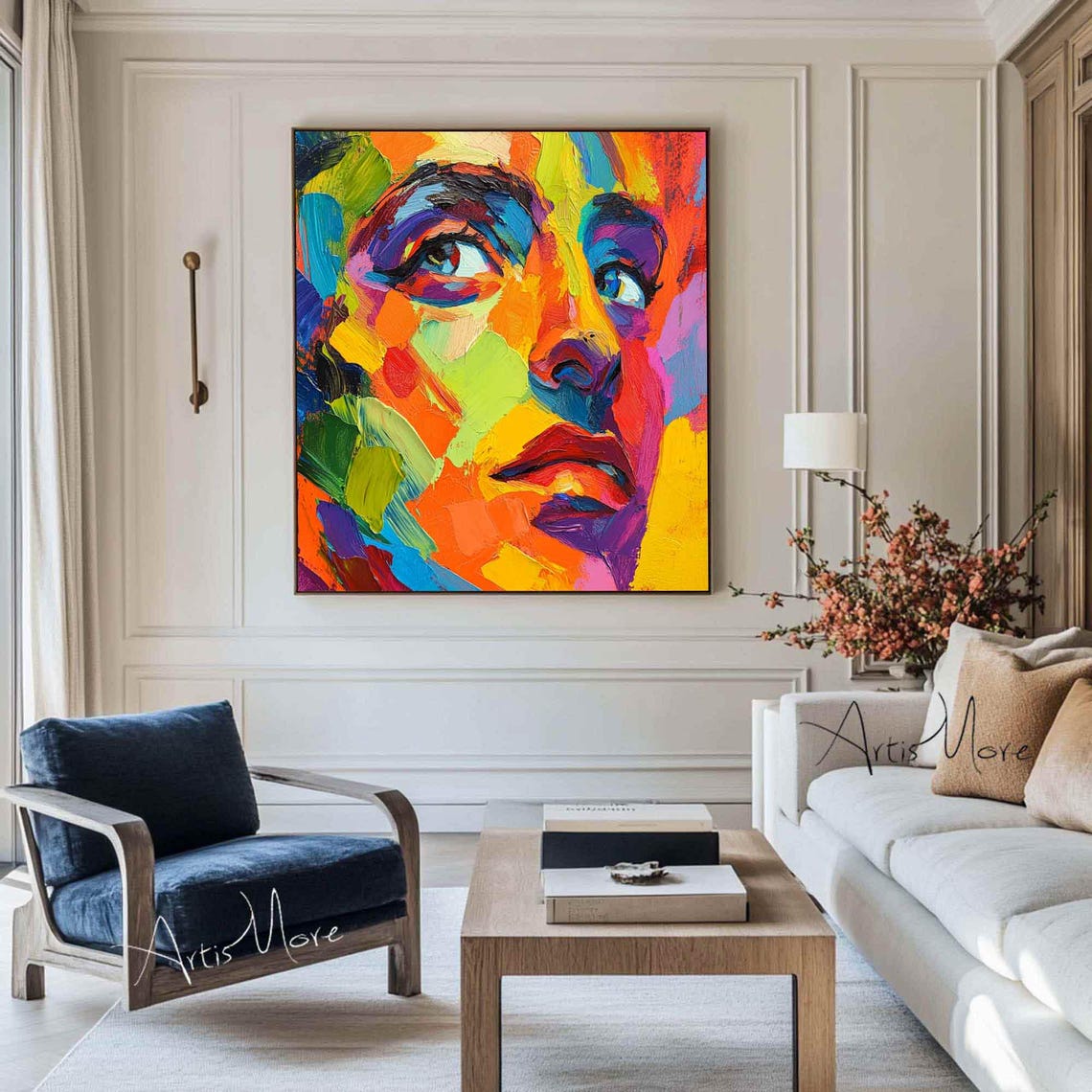Rainbow Abstract Man Face Looking Up Mosaic Color Canvas Poster - Image 3