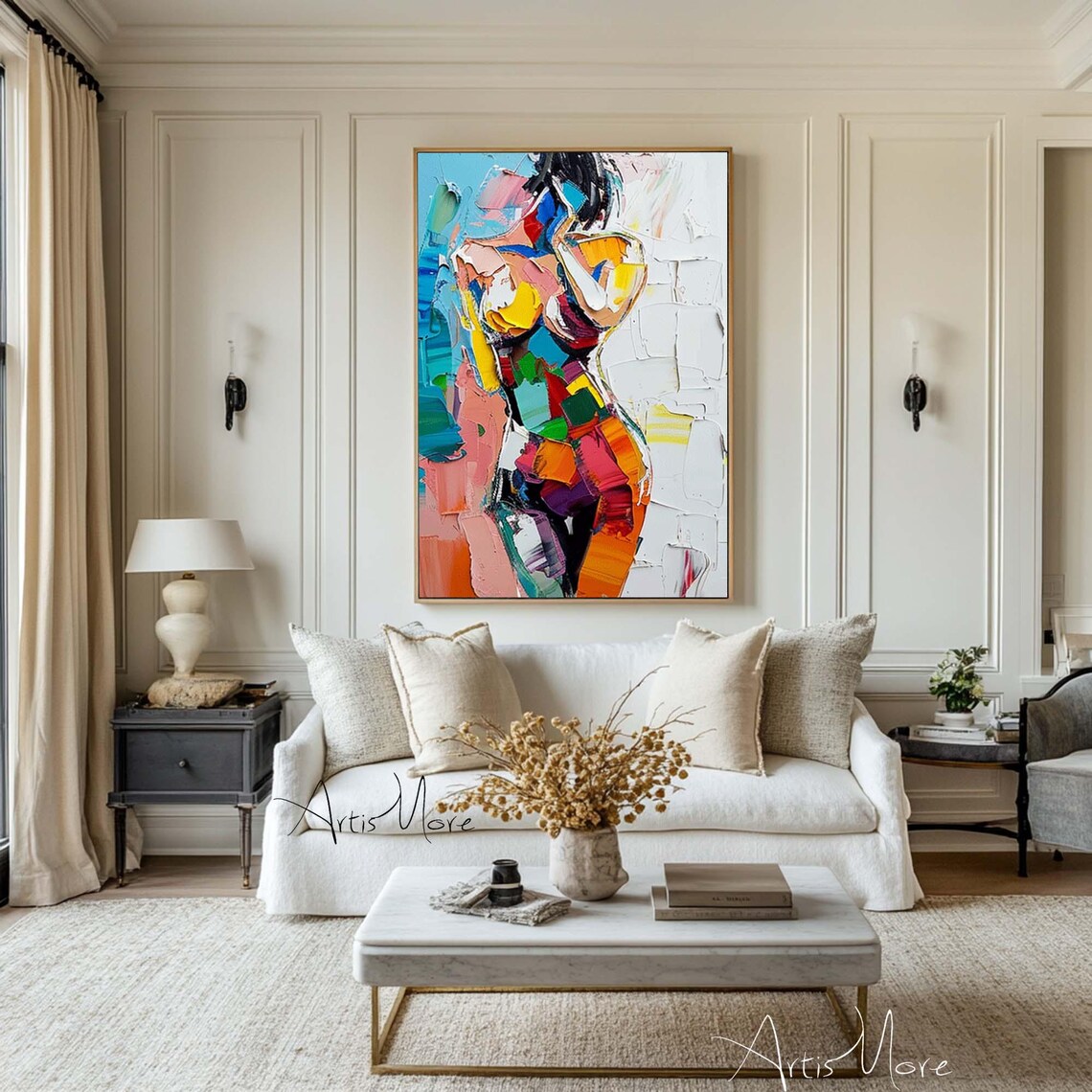 Vibrant Impasto Abstract Woman Figure Colorful Texture Art Wall Art - Image 2
