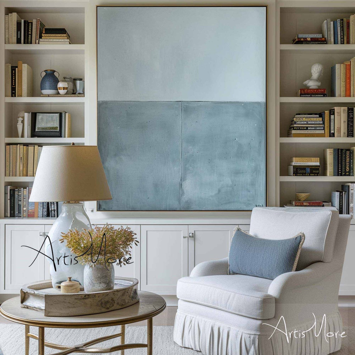 Light Blue Minimalist Wabi Sabi Abstract Texture Wall Poster - Image 5