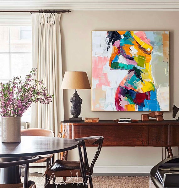 Female Power Portrait Art Abstract Woman Figure Wall Art Colorful 3d Texture Painting Womans Body Painting Large Art Fashion Decor