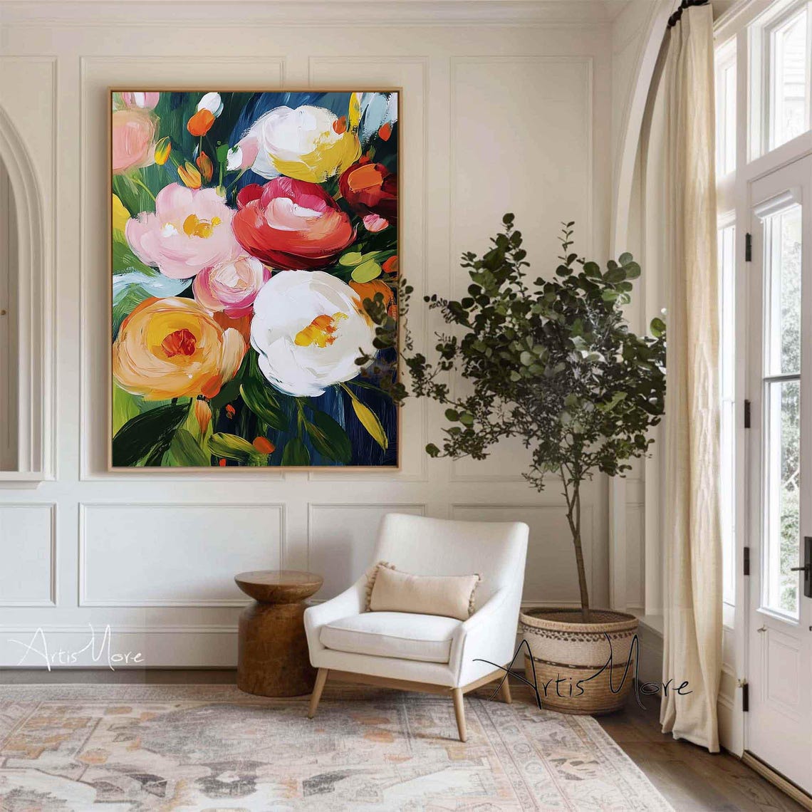 Large Pink White Red Rose Bloom Abstract Floral Texture Art Poster - Image 5
