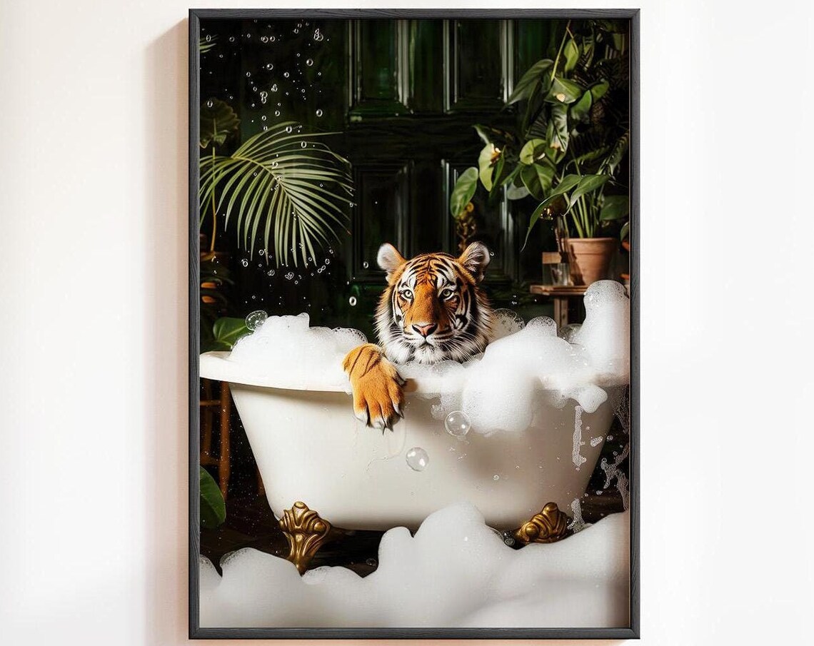 Tiger in Bathtub Bathroom Wall Art Poster