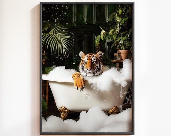 Tiger in Bathtub Bathroom Wall Art Poster
