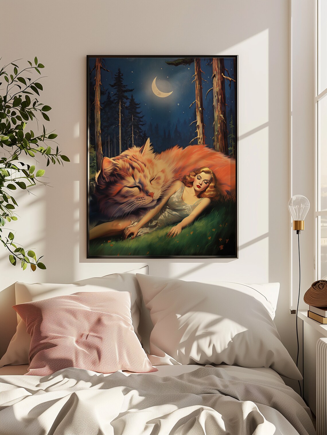 Sweet Dreams Orange Cat Retro Surreal Art Print - Image 3