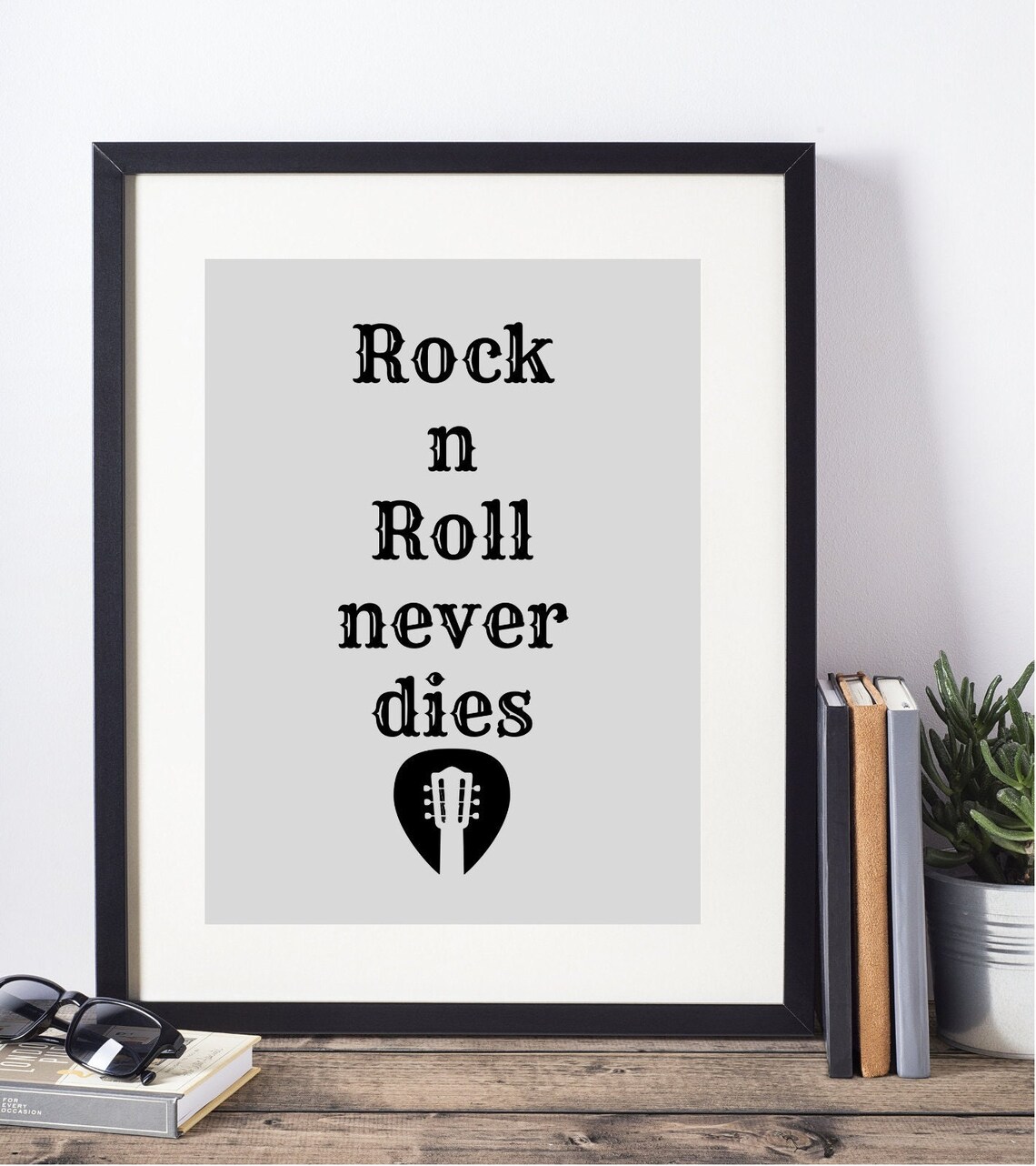 Rock N Roll Never Dies Guitar Pick Retro Music Room Quote Poster - Image 2