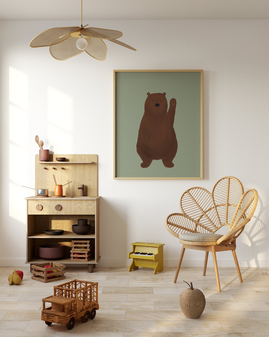 Sage Green Nursery Bear Poster, Woodland Nursery Decor - Image 2