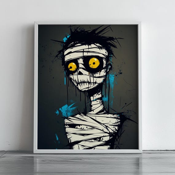 Abstract Spooky Mummy Wall Art Moody Halloween Decor Unique Gothic Print Artwork Dark Home 245