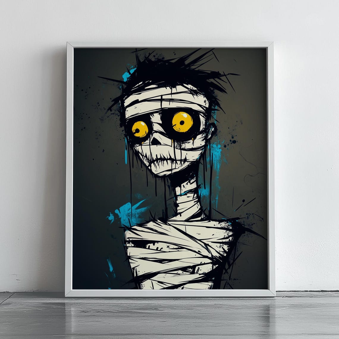 Spooky Mummy Yellow Eyes Abstract Gothic Halloween Art Poster