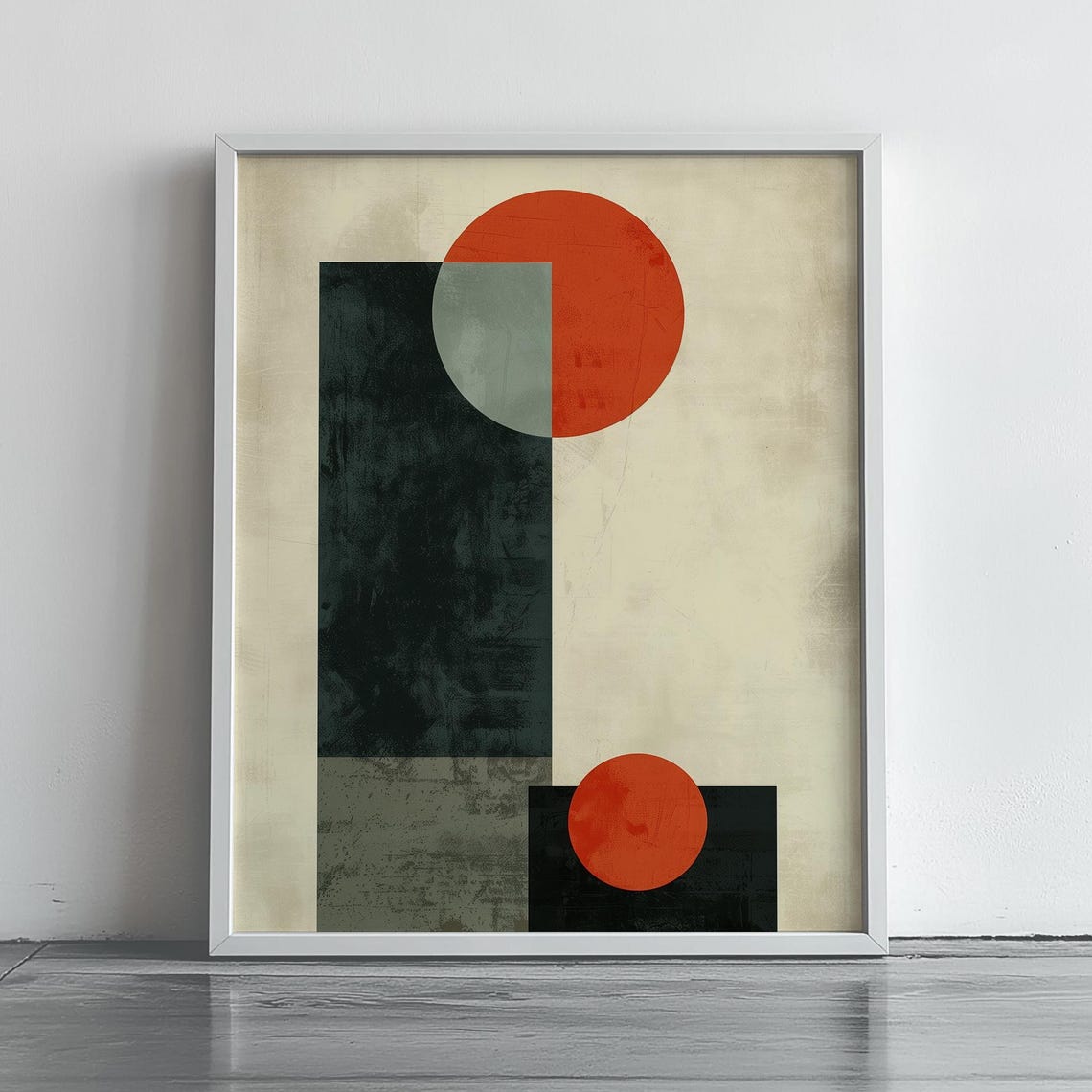 Midcentury Geometric Abstract Red Circles Minimalist Art Poster