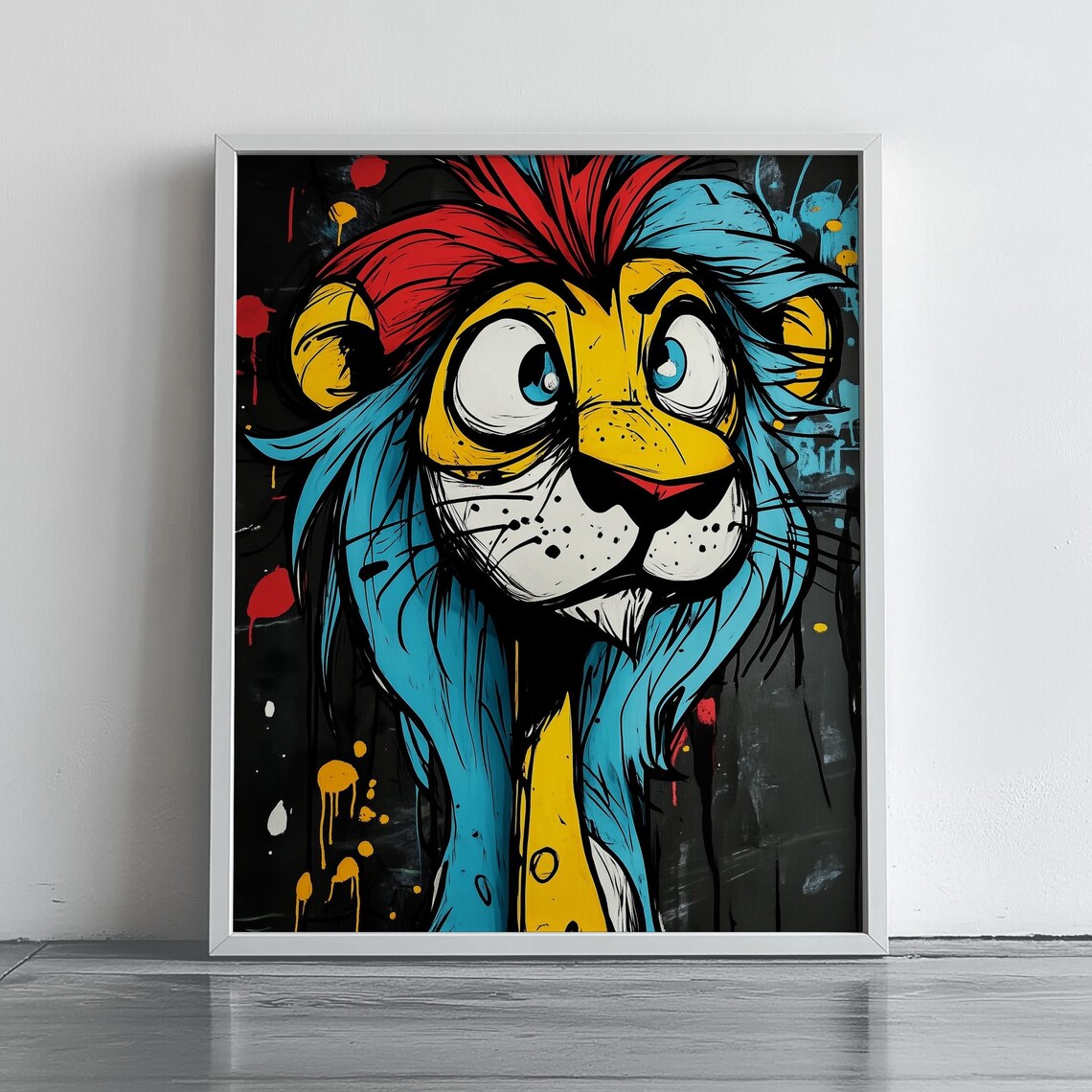 Abstract Lion Wall Art Vibrant Animal Painting Crazy Modern Home Decor Colorful Print 264
