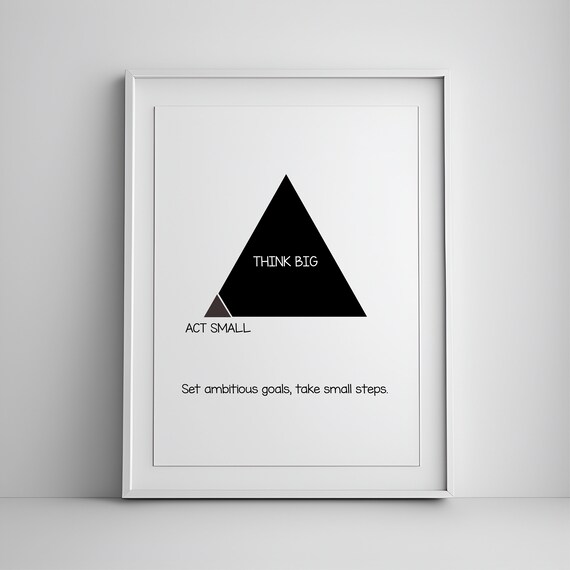 Think Big Act Small Minimalist Motivational Office Poster Black White Art