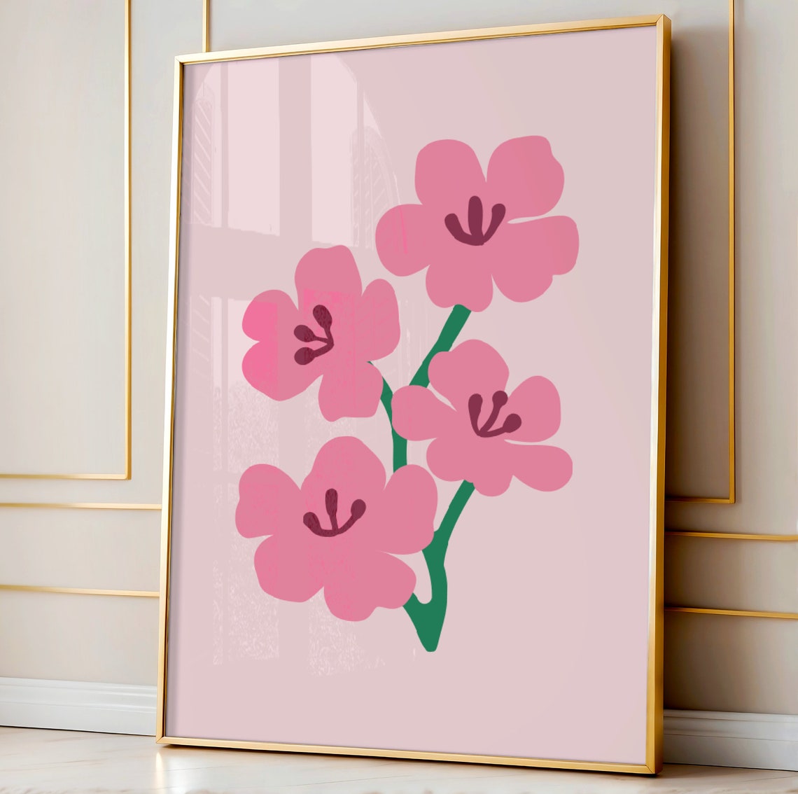 Pink Bloom Floral Bouquet Matisse Style Modern Botanical Art Print
