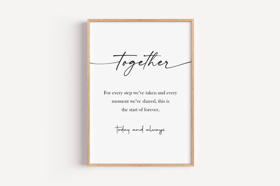 Together Wedding Vow Script Calligraphy Forever Love Gift Poster