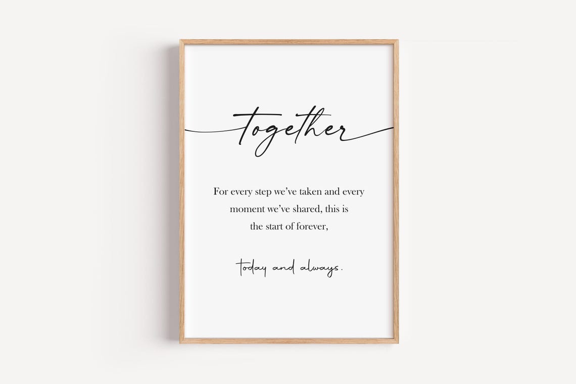 Together Wedding Vow Script Calligraphy Forever Love Gift Poster