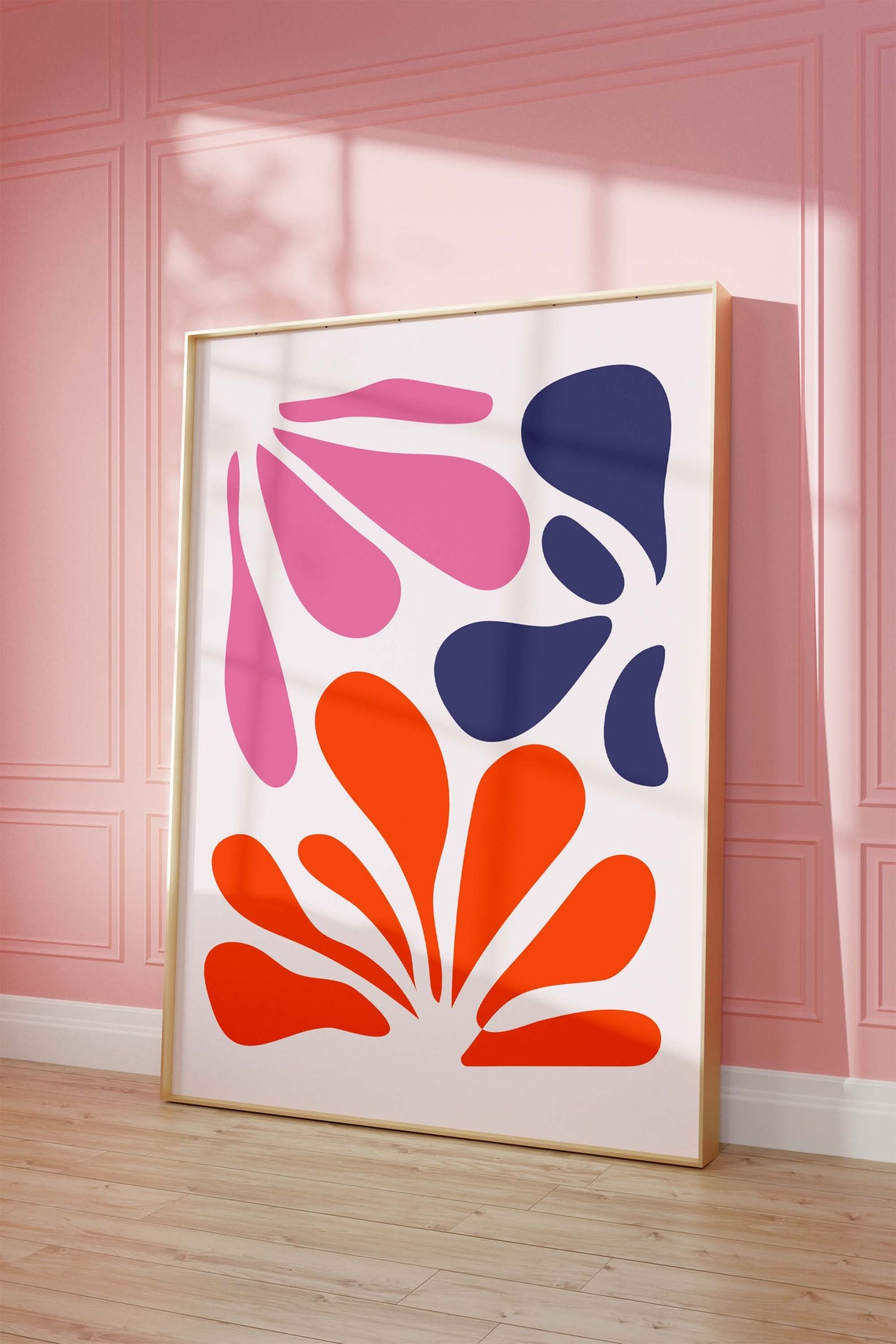 Colorful Abstract Botanical Shapes Pink Orange Flower Art Poster