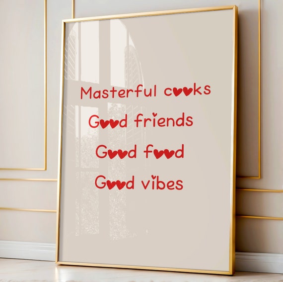 Kitchen Decor Gift Wall Art Chef Poster Minimalist Heart Print