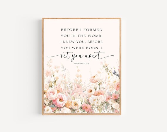 Scripture Decor Christian Gallery Wall Art Bible Verse Watercolor Baptism Gift Girl Faith Poster Print Floral Kids Room Sign