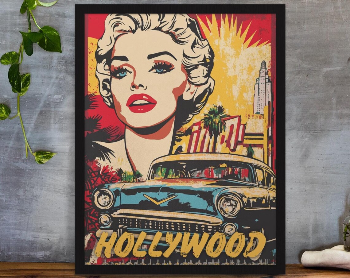 Hollywood Marilyn Monroe Retro Pop Art Classic Car Vintage Poster