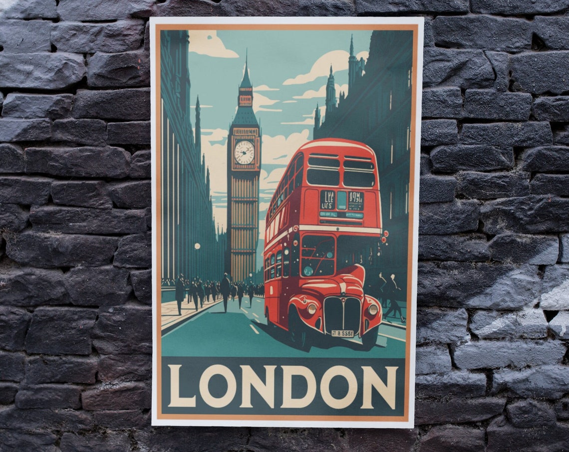 London Vintage Travel Poster, Big Ben Wall Art