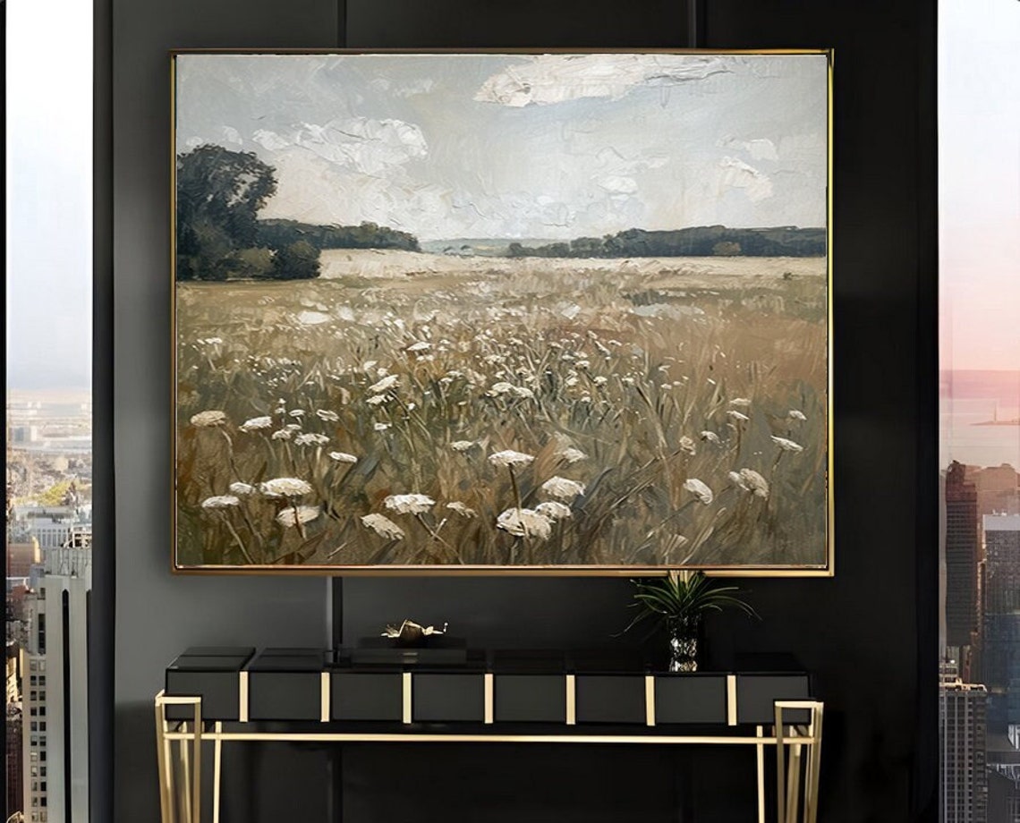 Wildflower Meadow Muted Tones Vintage Cottagecore Landscape Art Poster