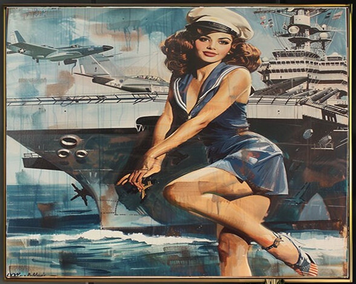 1950s Pinup Girl Vintage Painting Pin Up Girl Art Print Military Pinup Poster Art L Oil Panting L 5 Sizes Available L 012 - Image 2