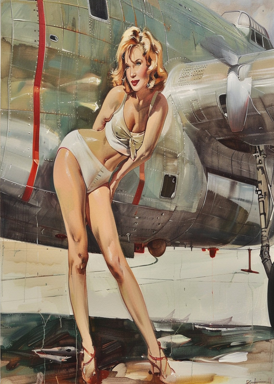 1950s Pinup Girl Vintage Painting Pin Up Girl Art Print Military Pinup Poster Art L Oil Panting L 5 Sizes Available L 004 - Image 3