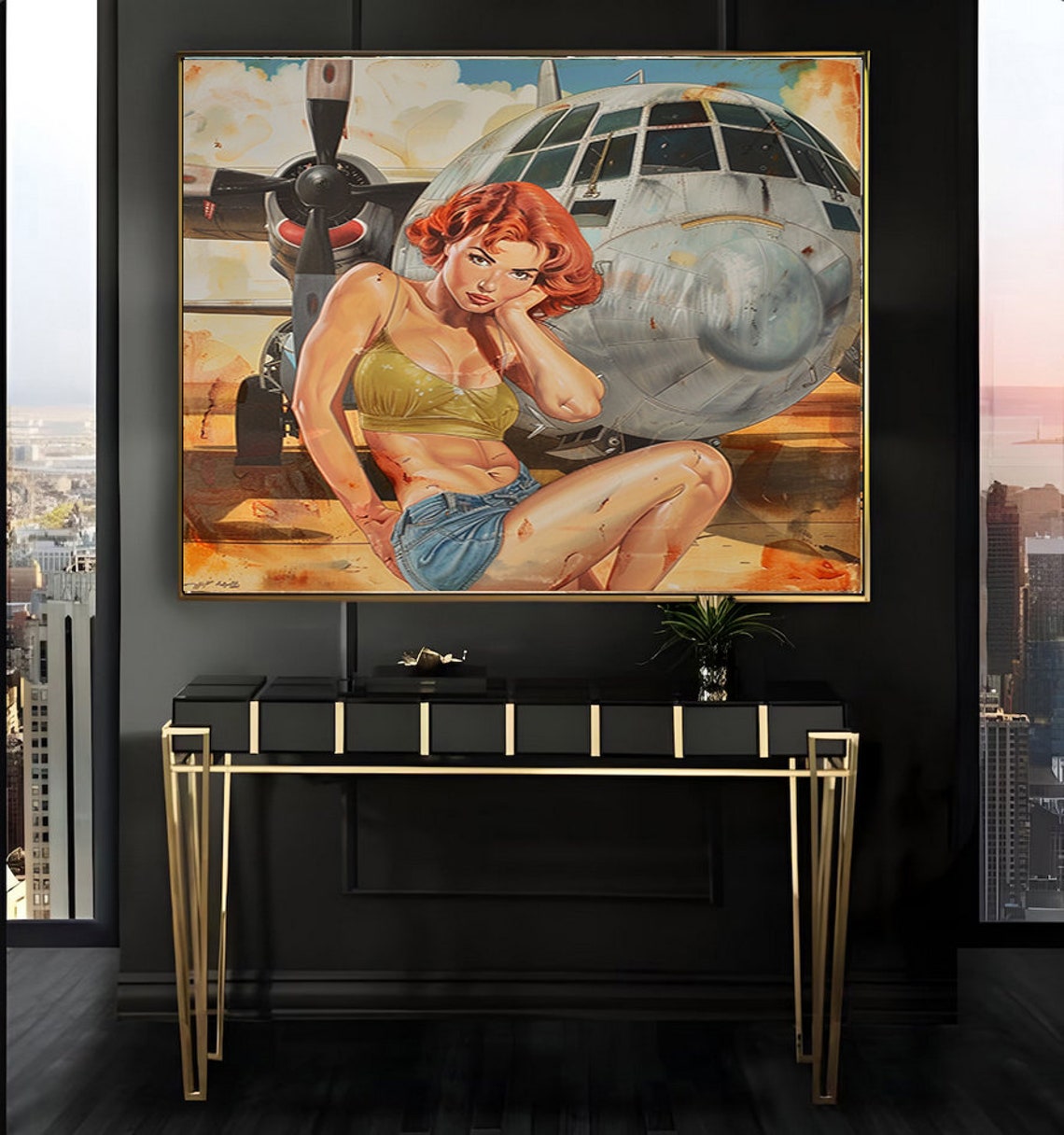 1950s Pinup Girl Vintage Painting Pin Up Girl Art Print Military Pinup Poster Art L Oil Panting L 5 Sizes Available L 006 - Image 2