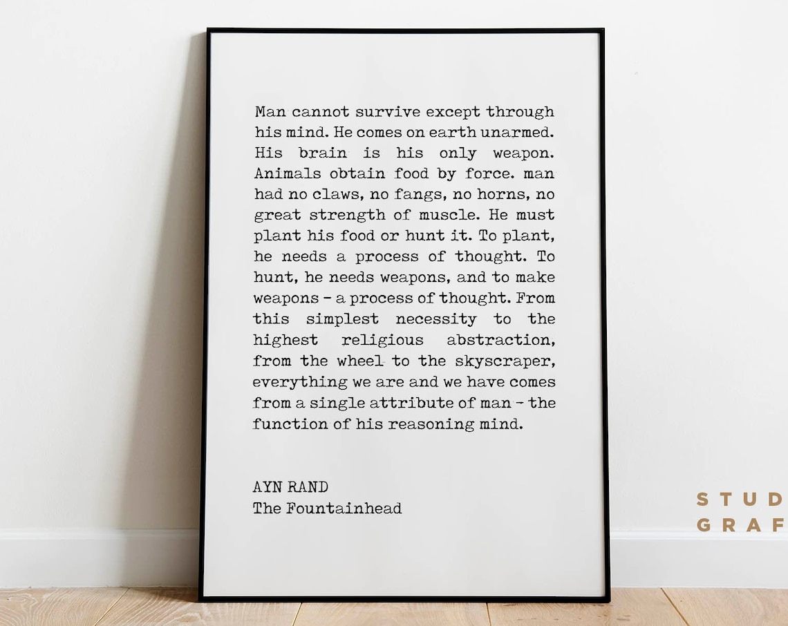 Ayn Rand The Fountainhead Reasoning Mind Typewriter Quote Poster