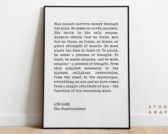 Ayn Rand The Fountainhead Reasoning Mind Typewriter Quote Poster