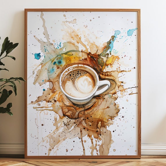 Watercolor Coffee Cup Art Print Abstract Kitchen Cafe Decor