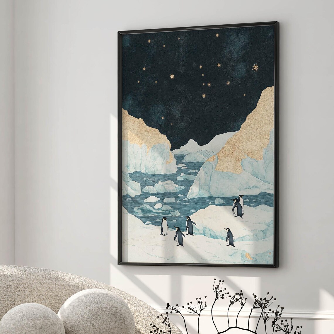 Penguin Colony Iceberg Arctic Night Stars Winter Wonderland Poster
