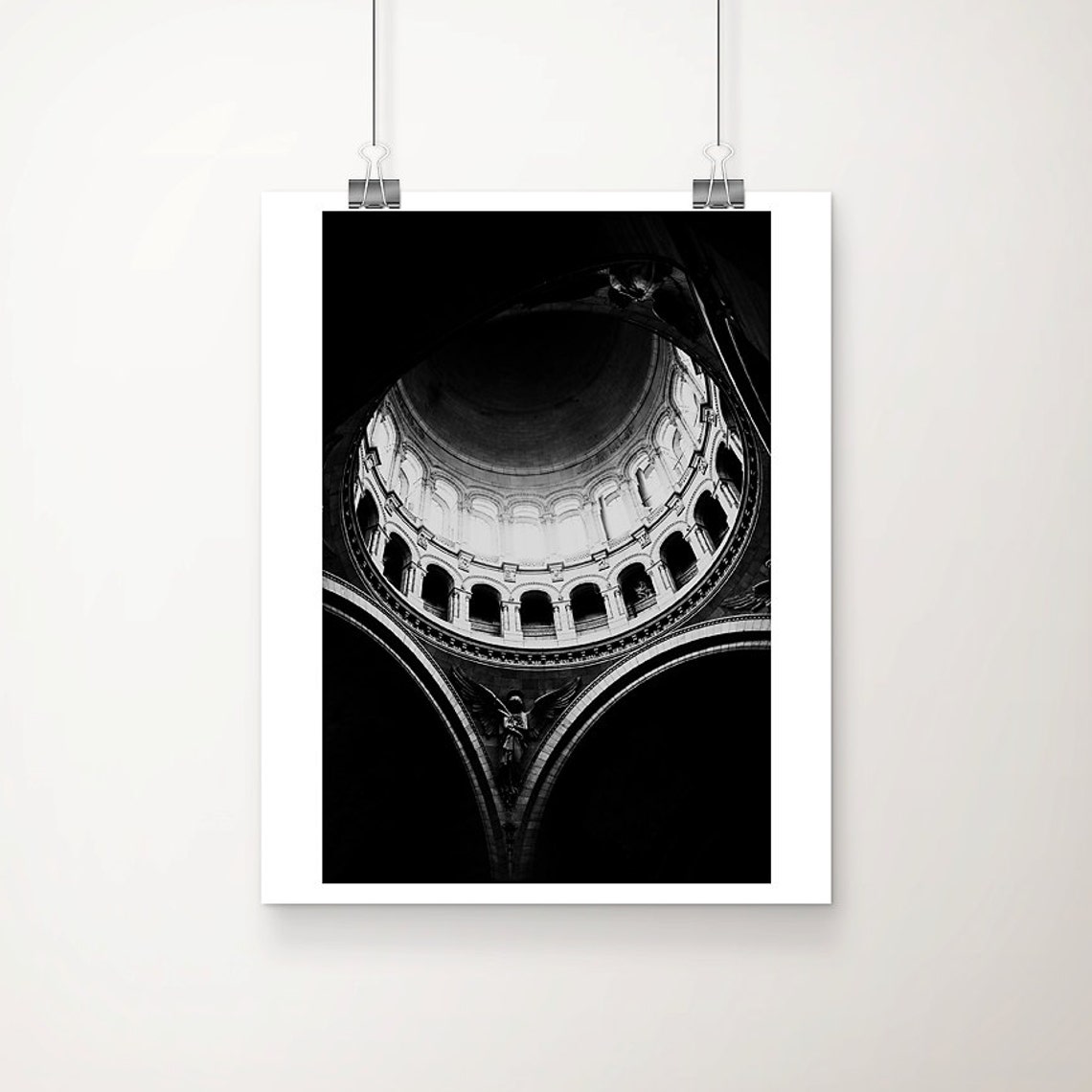 Sacre Coeur Basilica Dome Interior Black And White Paris Poster