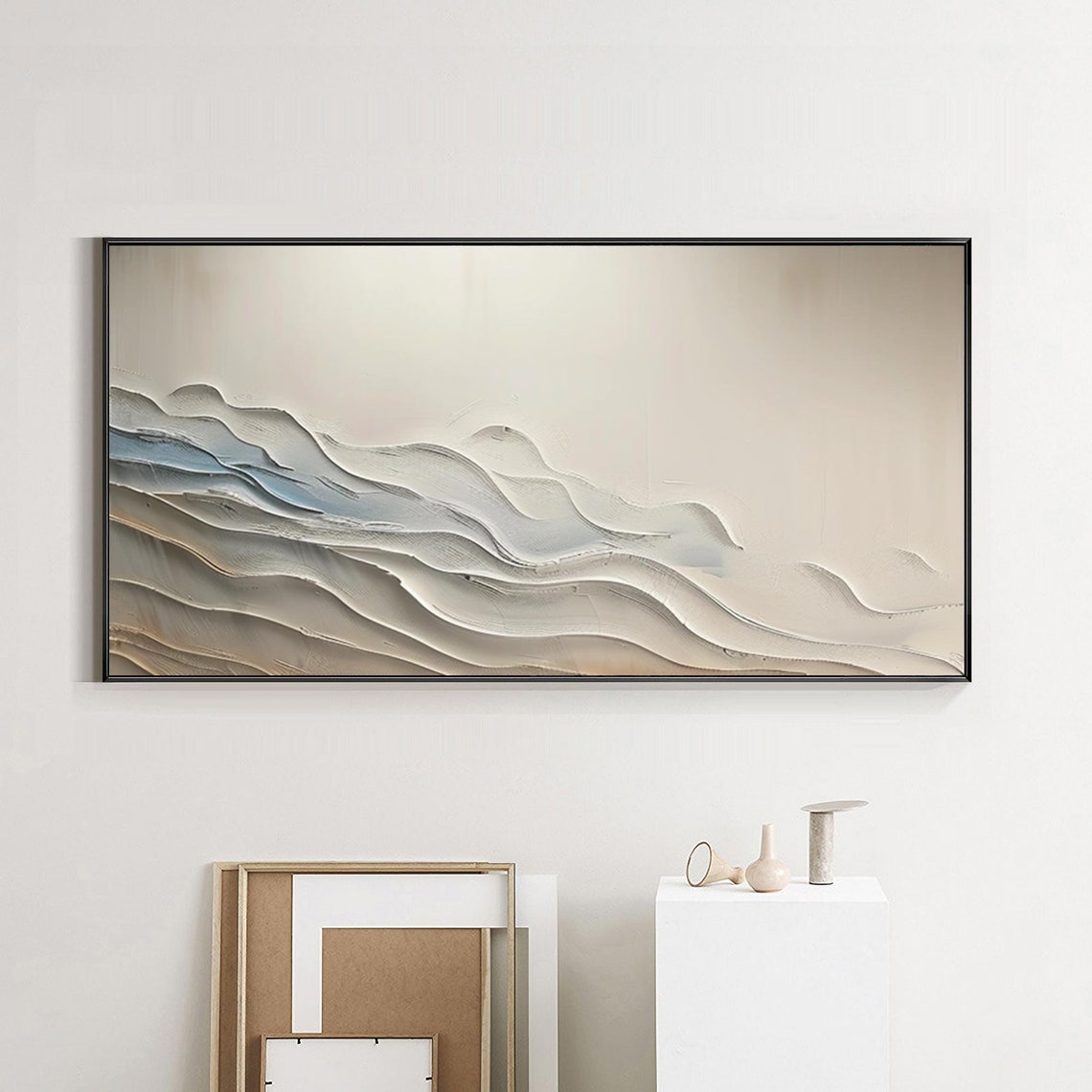 Beige Abstract Ocean Waves Textured Minimalist Neutral Wall Art Poster - Image 3