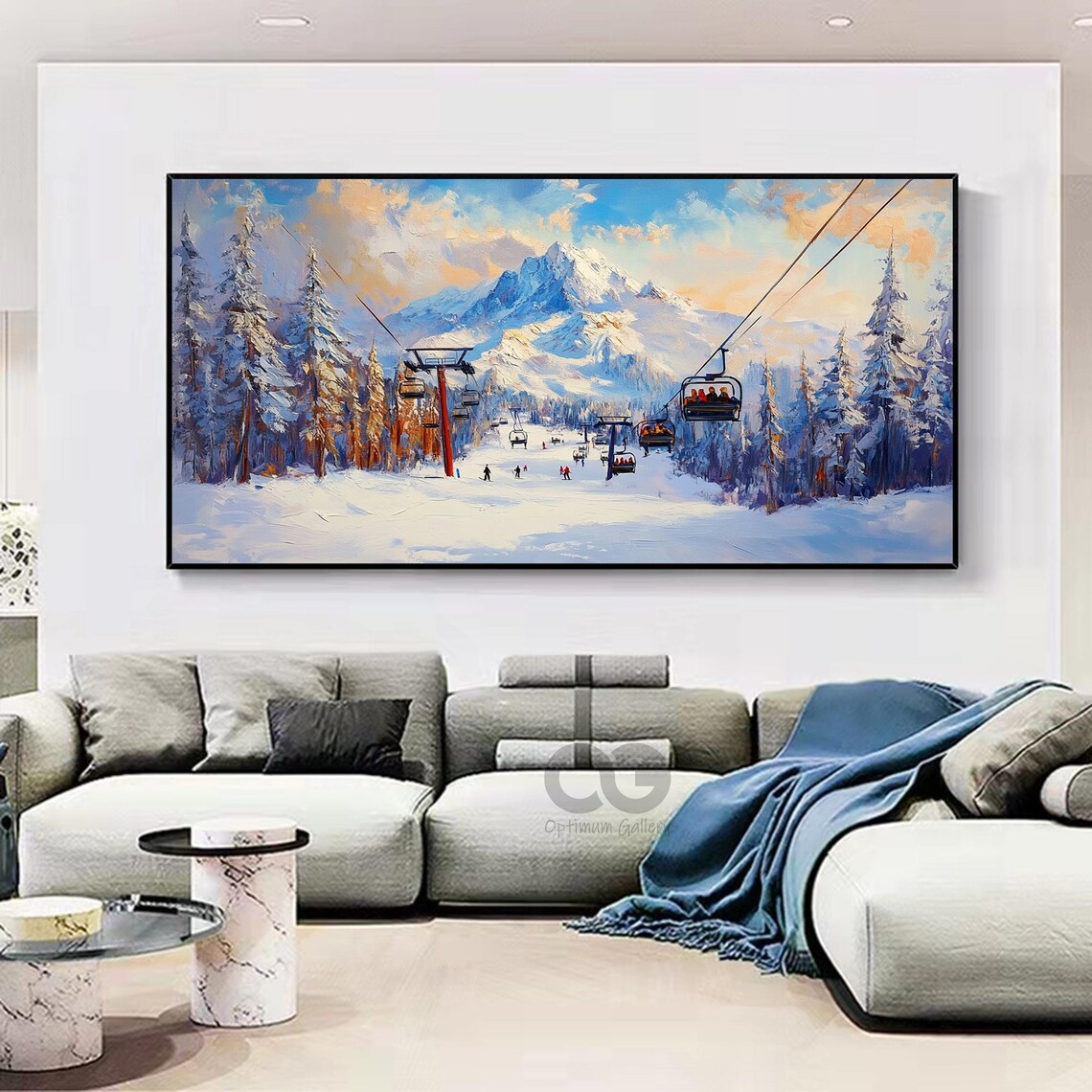 Golden Hour Ski Slope Chairlifts Pine Forest Mountain Peak Poster - Image 4