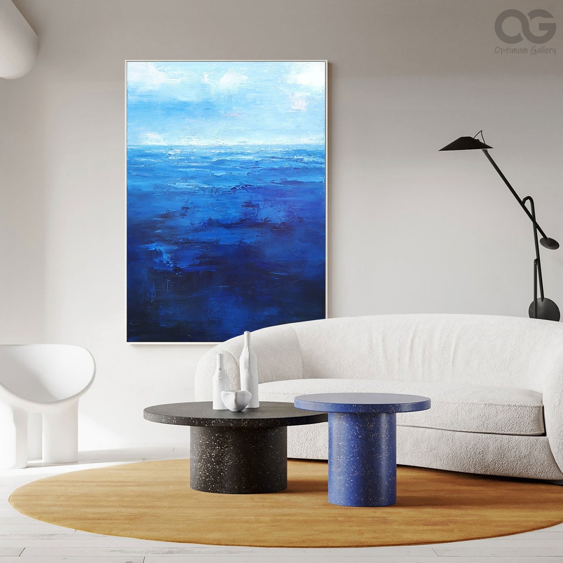 Deep Blue Ocean Vertical Abstract Moody Navy Sea Waves Painting Poster - Image 2